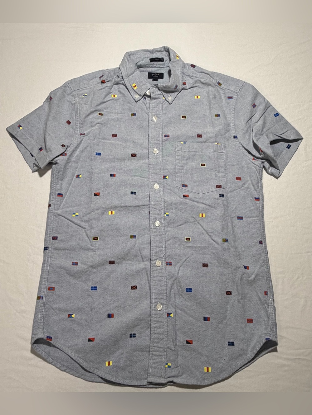 J. Crew Light Blue Oxford with Nautical Flag Print